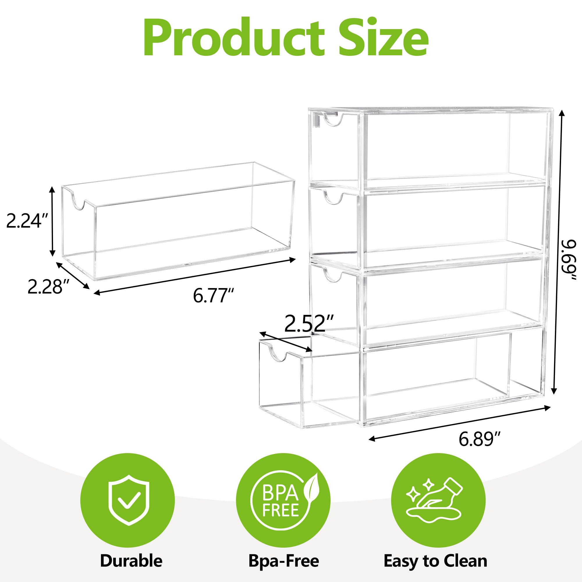 Thickened PP plastic acrylic bandage storage with 4 clear drawers interior