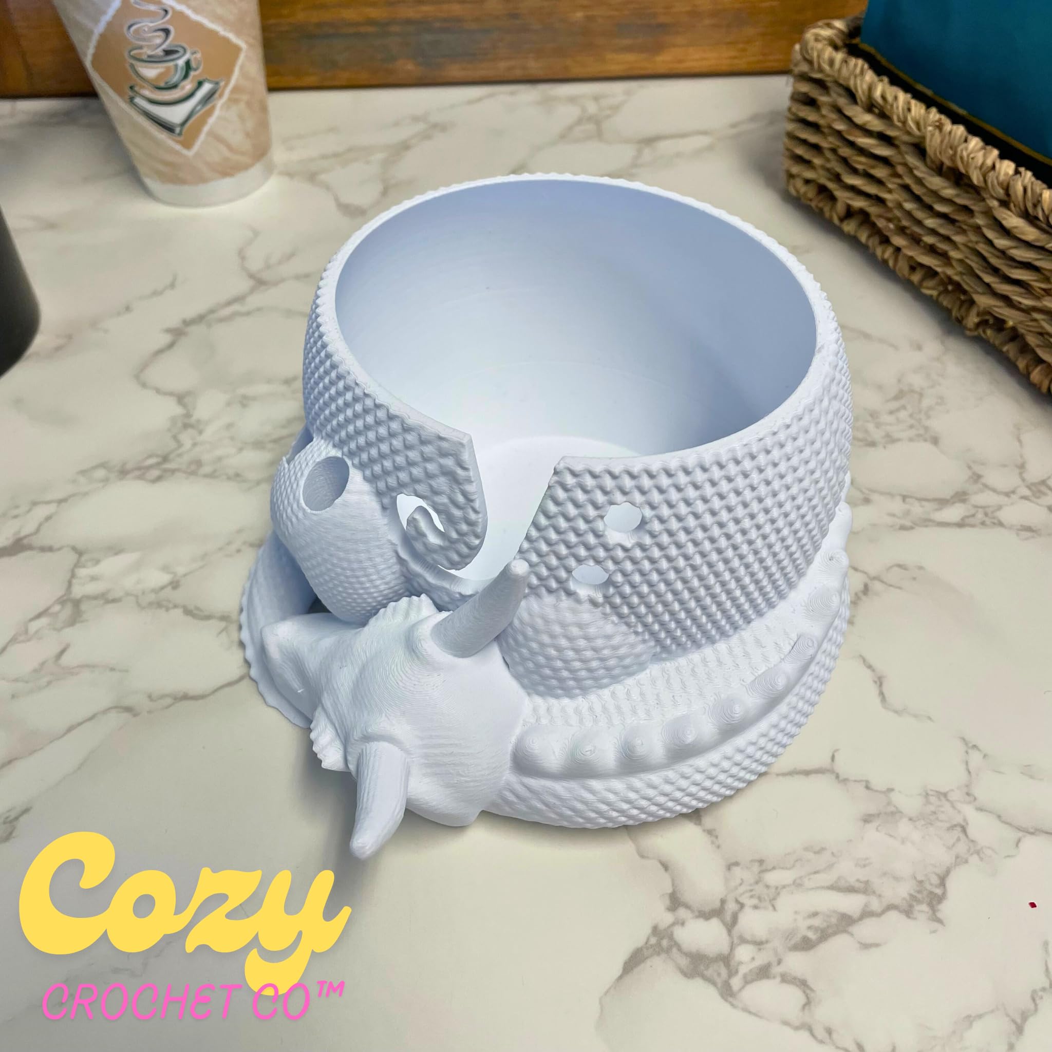 Dragon motif yarn bowl by Sands3D CozyCrochetCo for knitters