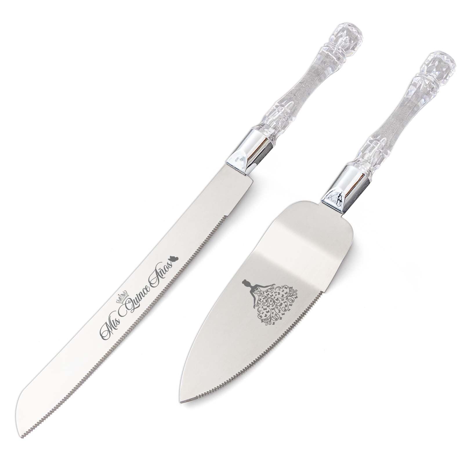 CQNET Mis Quince Años cake knife set in silver
