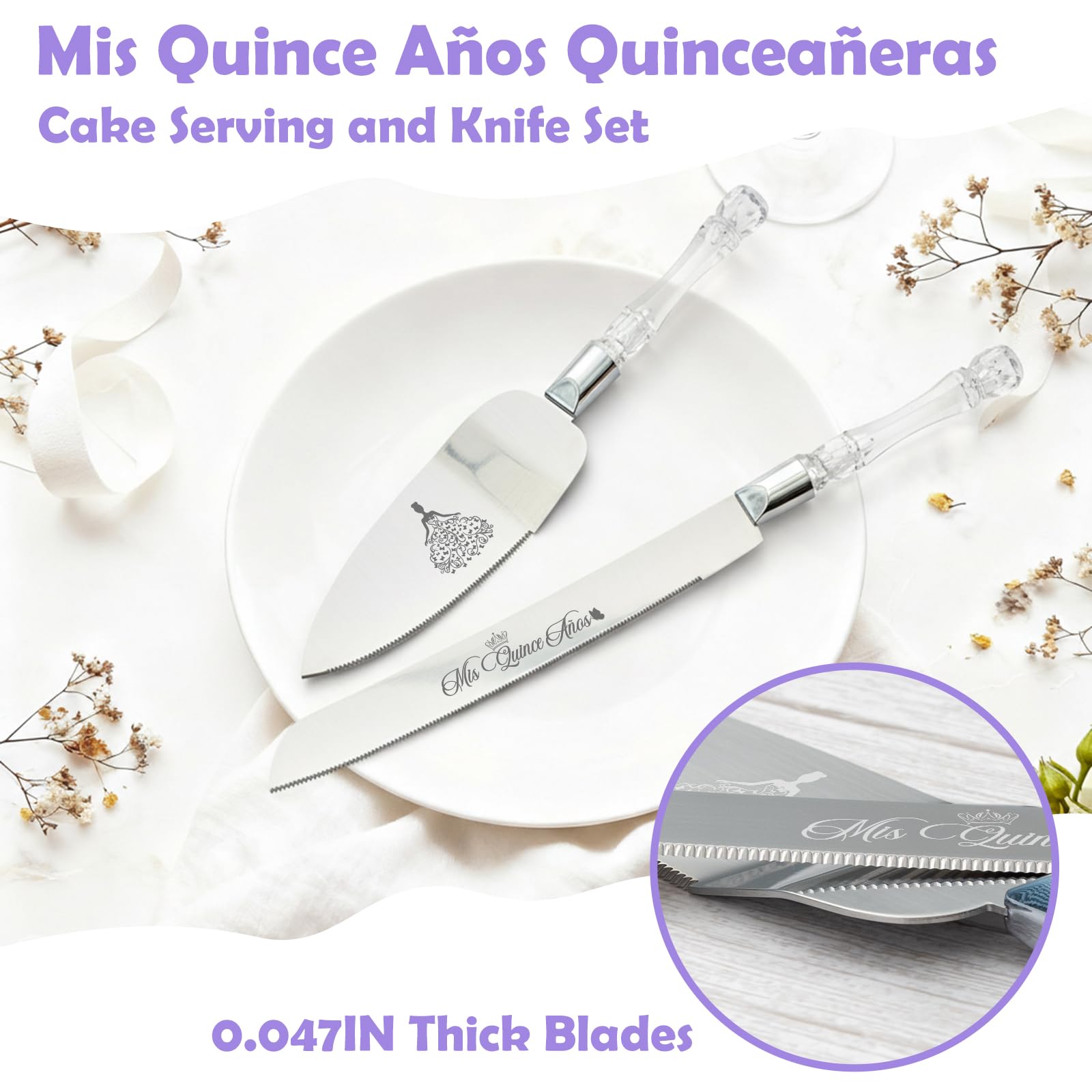 Mis Quince Años cake server and knife set 2pcs