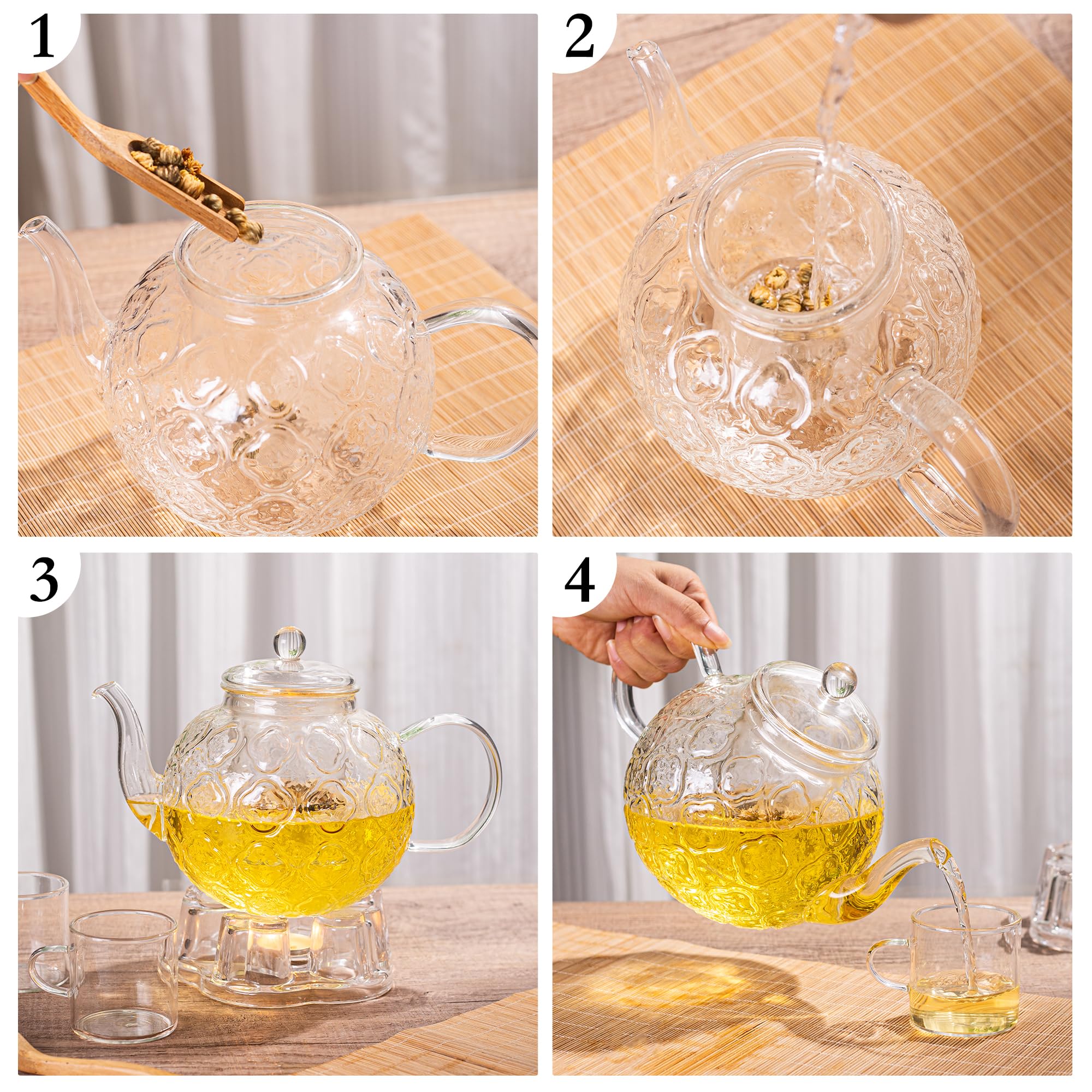 Removable glass infuser suitable for blooming teas