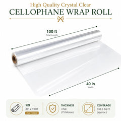 Clear cellophane wrap roll 40 inch width 100 feet length for gifts