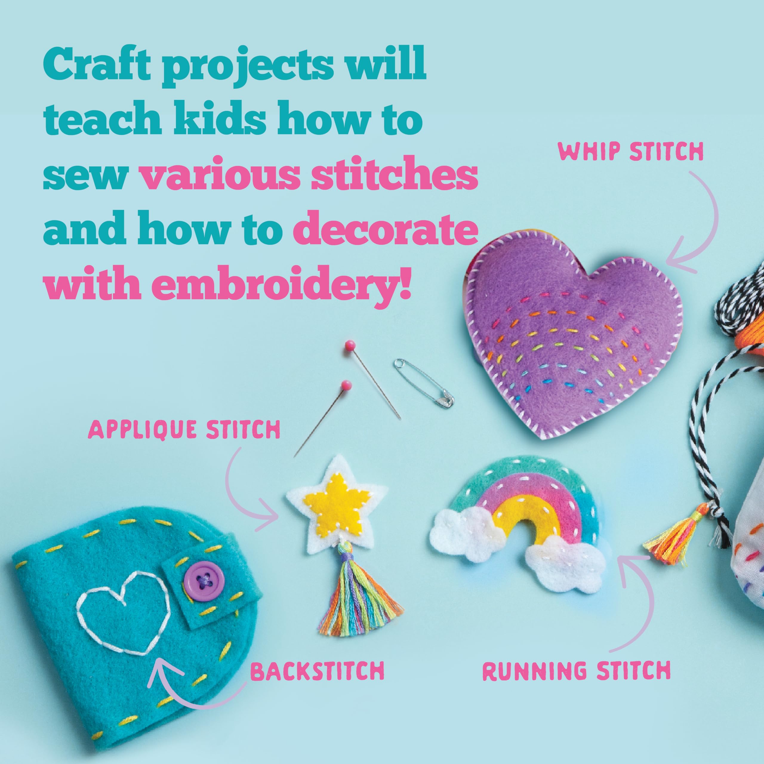 Pins needles and measuring tape included with Craft-Tastic kit