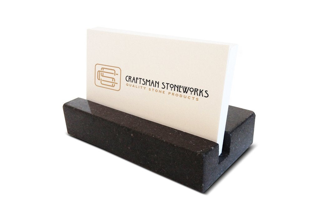 Craftsman Stoneworks business card holder on desk