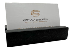 Honed black absolute granite card holder close up