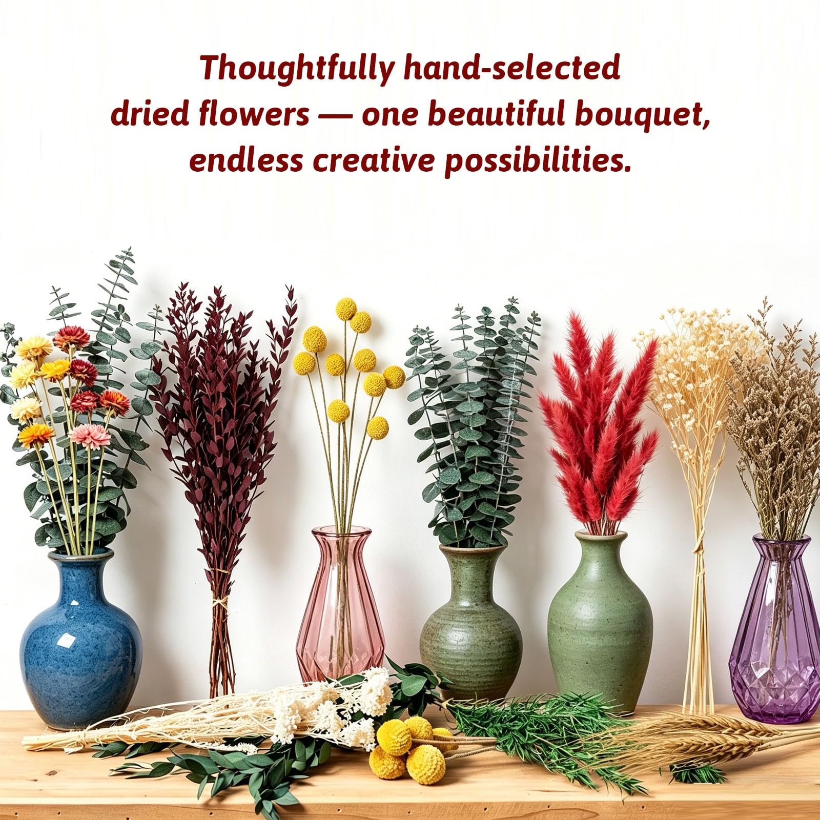 easy to fluff trim and arrange dried flower bouquet set