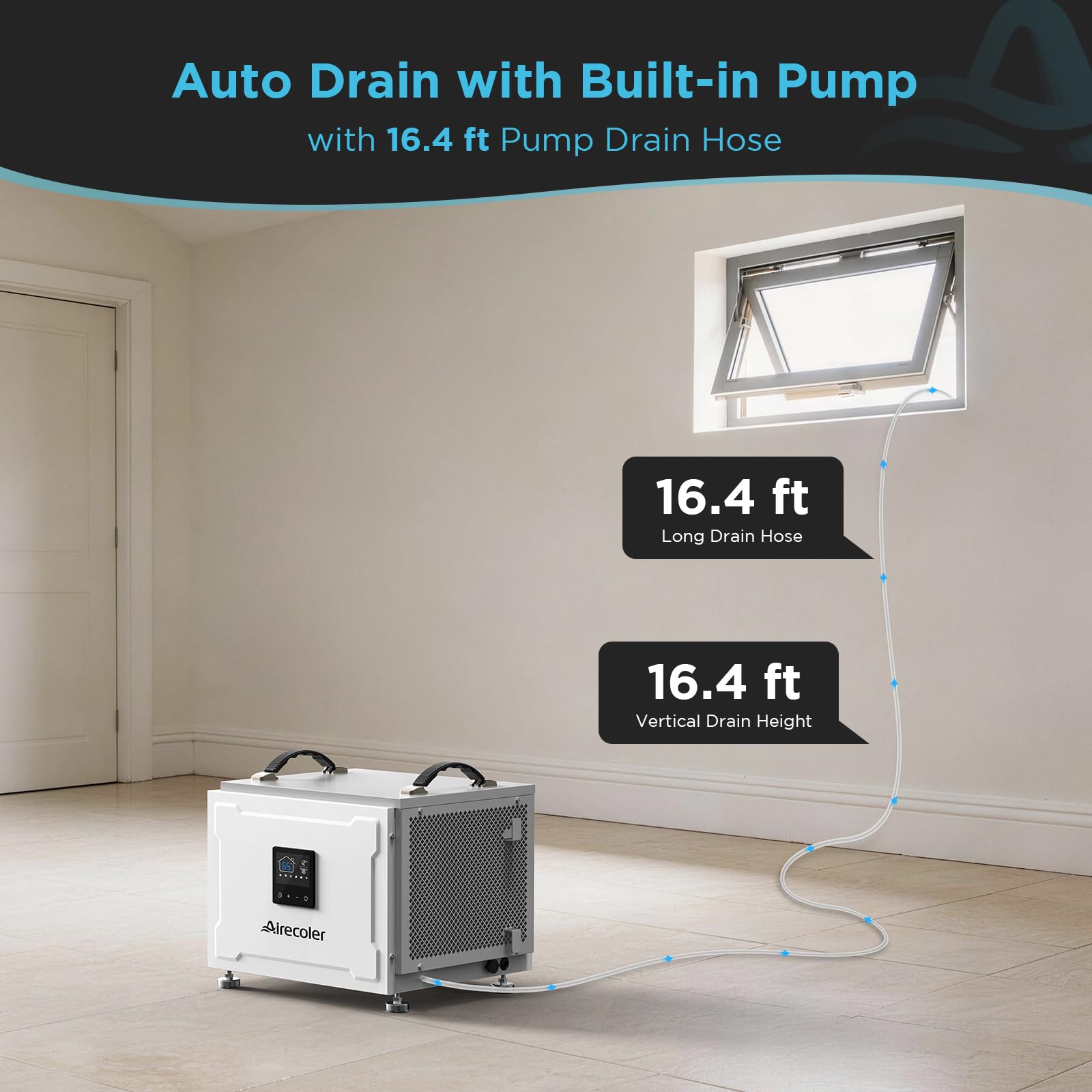 Moisture removal up to 70 pints per day for spaces up to 1000 sq ft