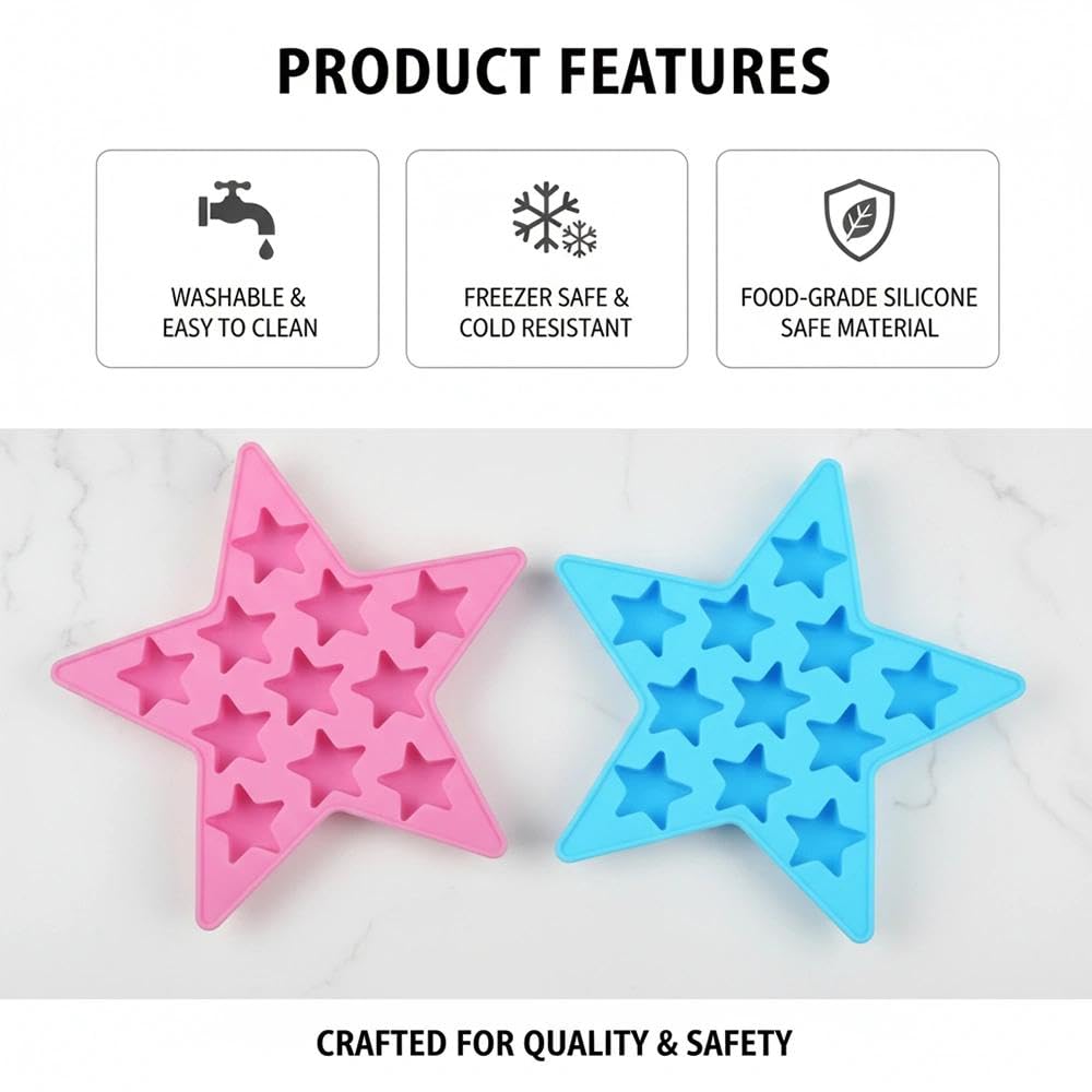 Blue and pink star shaped tray for chocolate jelly and gummies