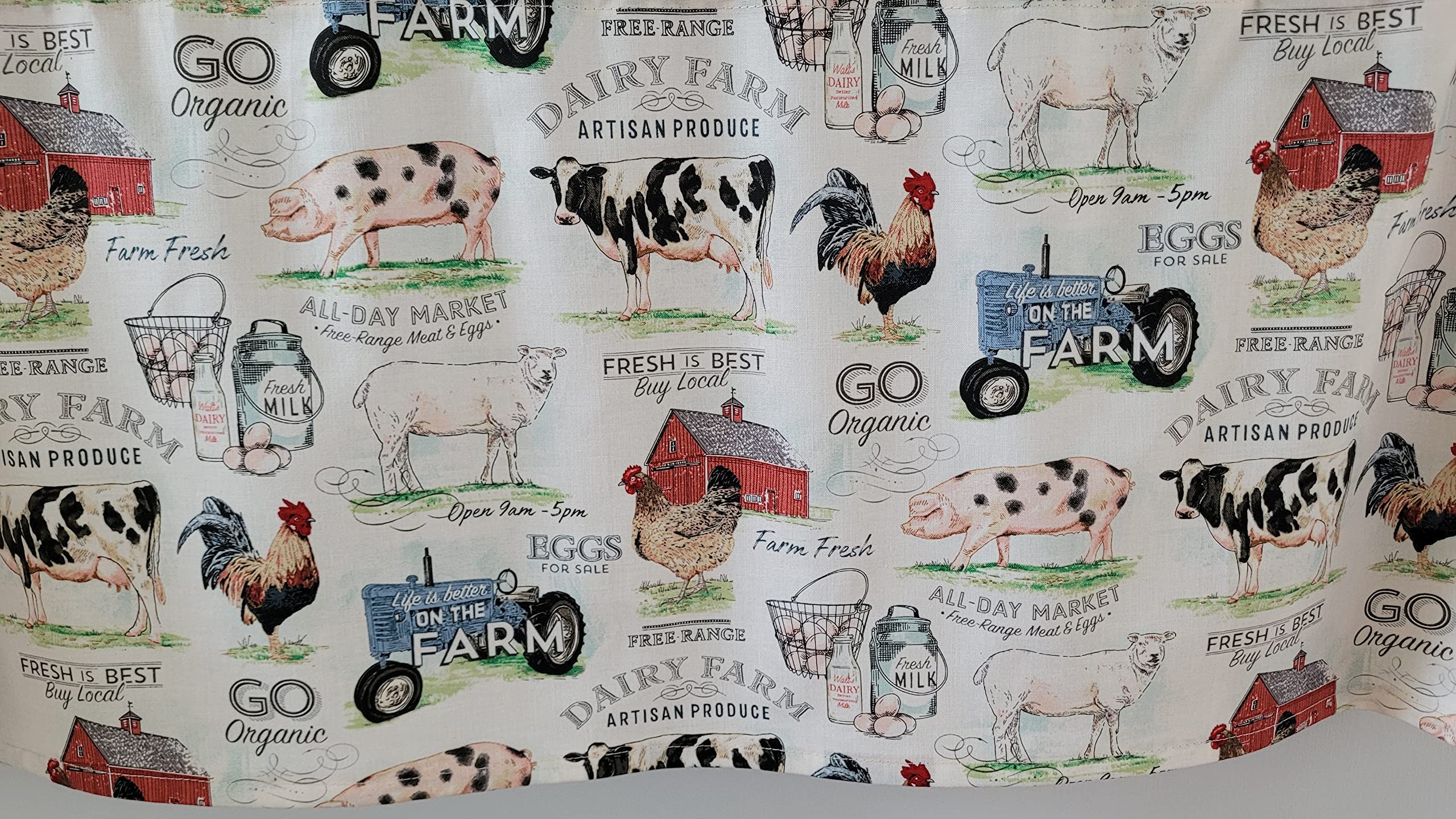 Cream background farm themed valance for country style decor