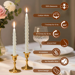 Cream white beeswax spiral taper candle 7 inch