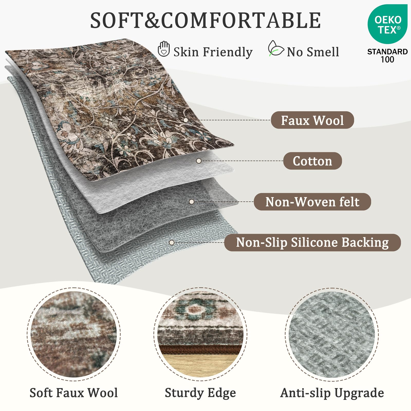 Rug designed to tuck under furniture and fit under doors