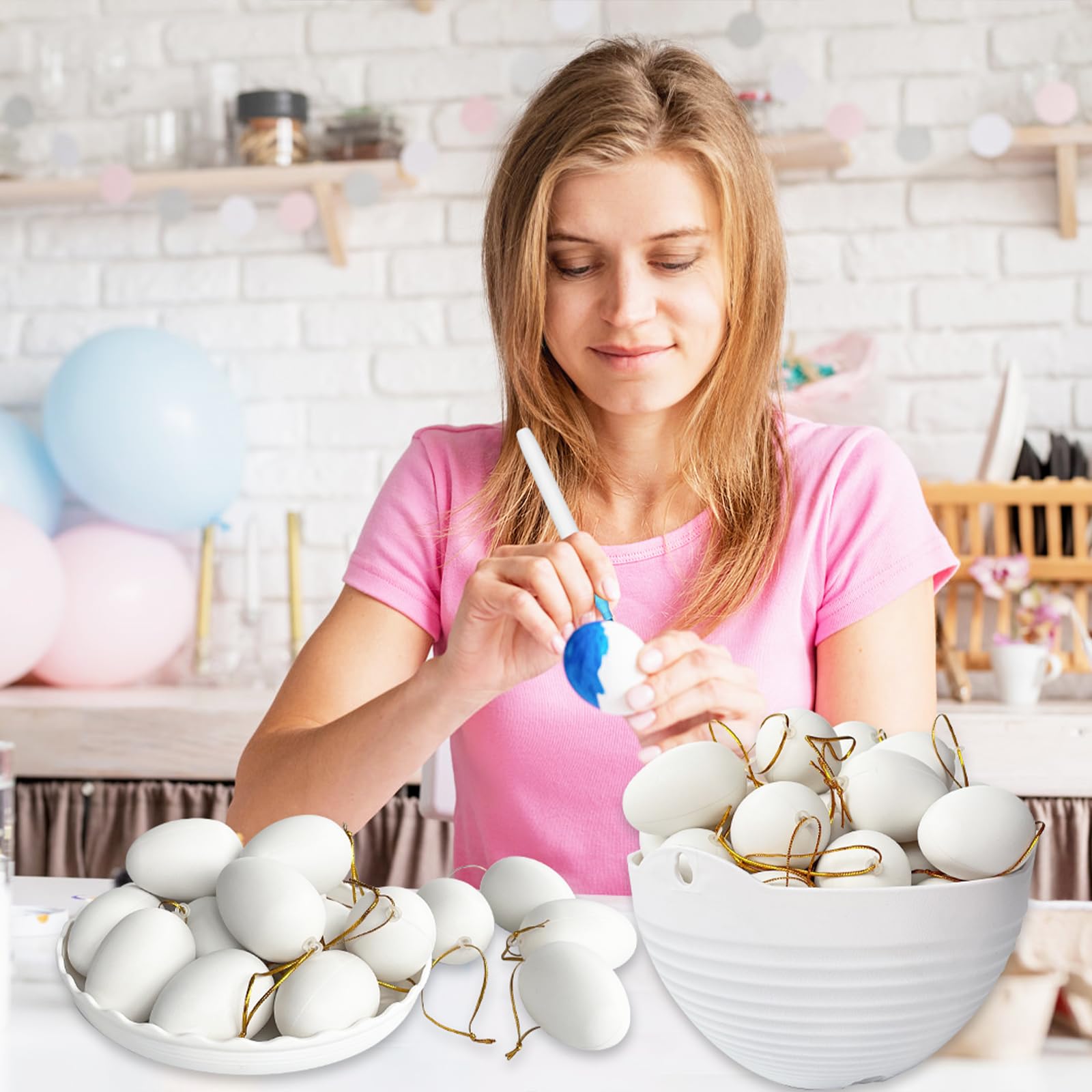 Creative home decoration with Easter eggs display