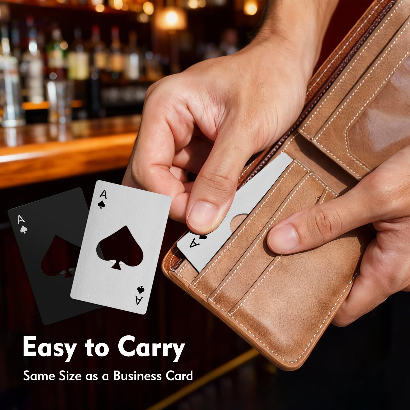 Credit card style bottle opener fits in a wallet