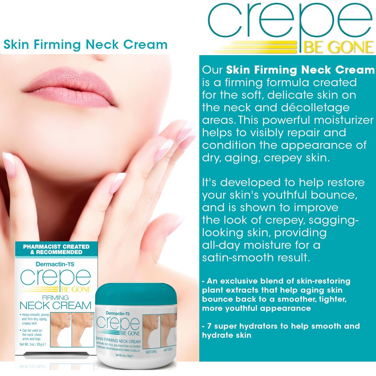 Crepe Be Gone neck cream USA made packaging