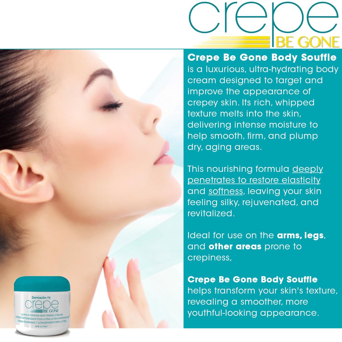 Ultra-hydrating crepe skin care for neck chest arms legs