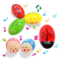 Assorted bright color and painted designs on wooden shakers