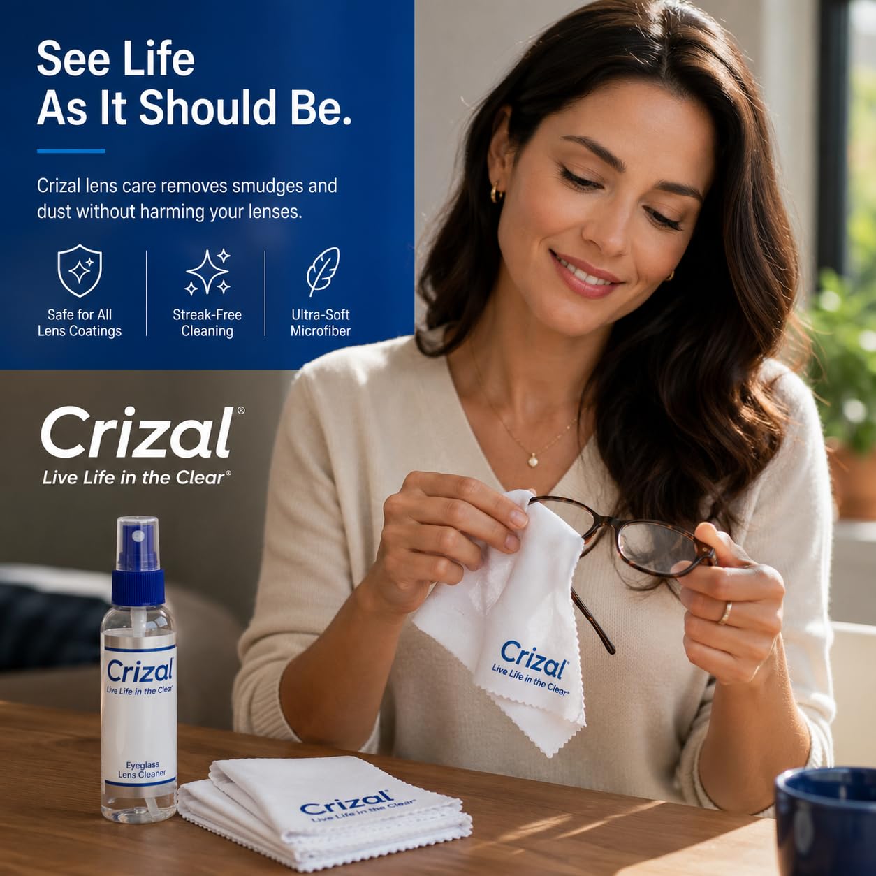 Crizal coated lenses cleaner product photography