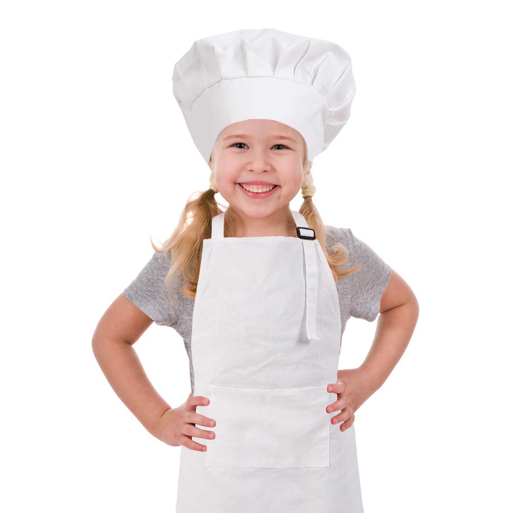 CRJHNS Kids Apron and Chef Hat Set front view with pocket