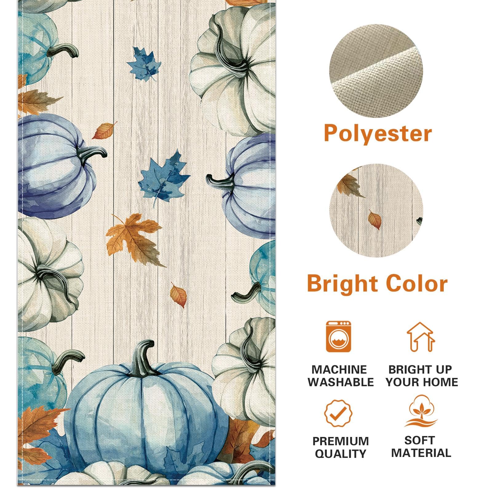 Croar fall blue white teal pumpkin dining table runner 13x72