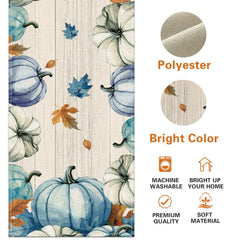 Croar fall blue white teal pumpkin dining table runner 13x72