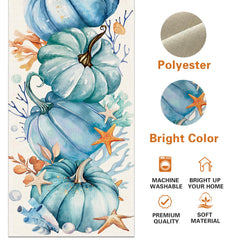 Fall coastal blue teal pumpkin table runner by Croar
