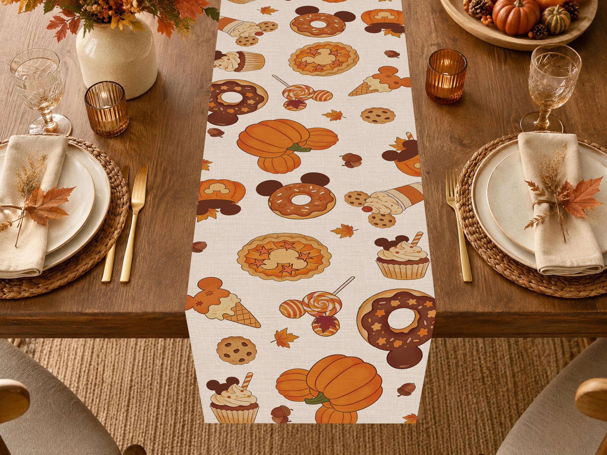 Croar Fall Dessert Pumpkin Dining Table Runner on dining table