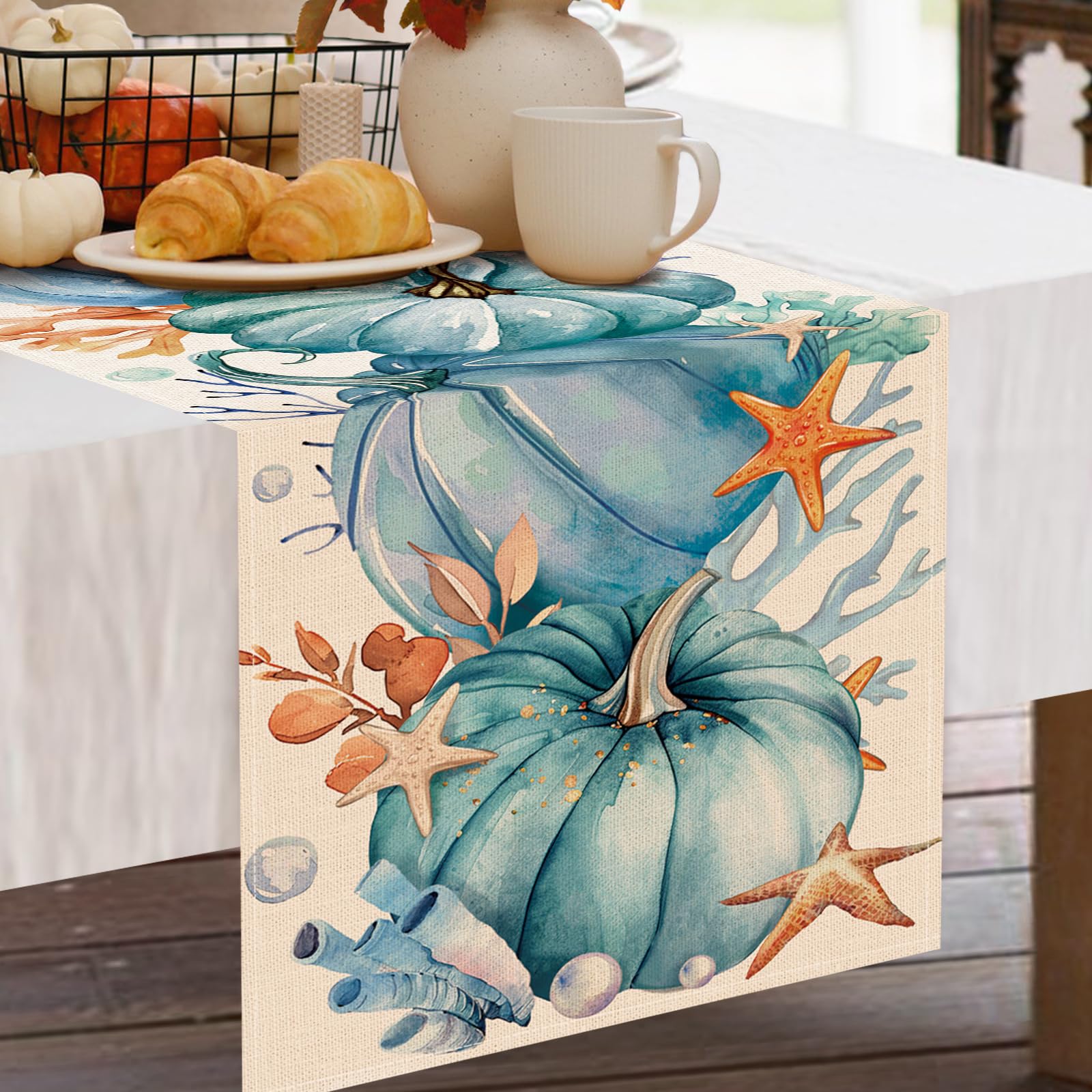 Croar table runner shown on dining table for fall decor