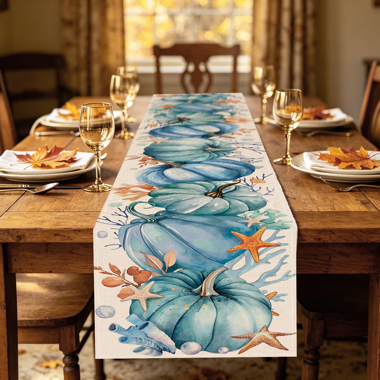Friendsgiving Croar table runner in coastal decor style