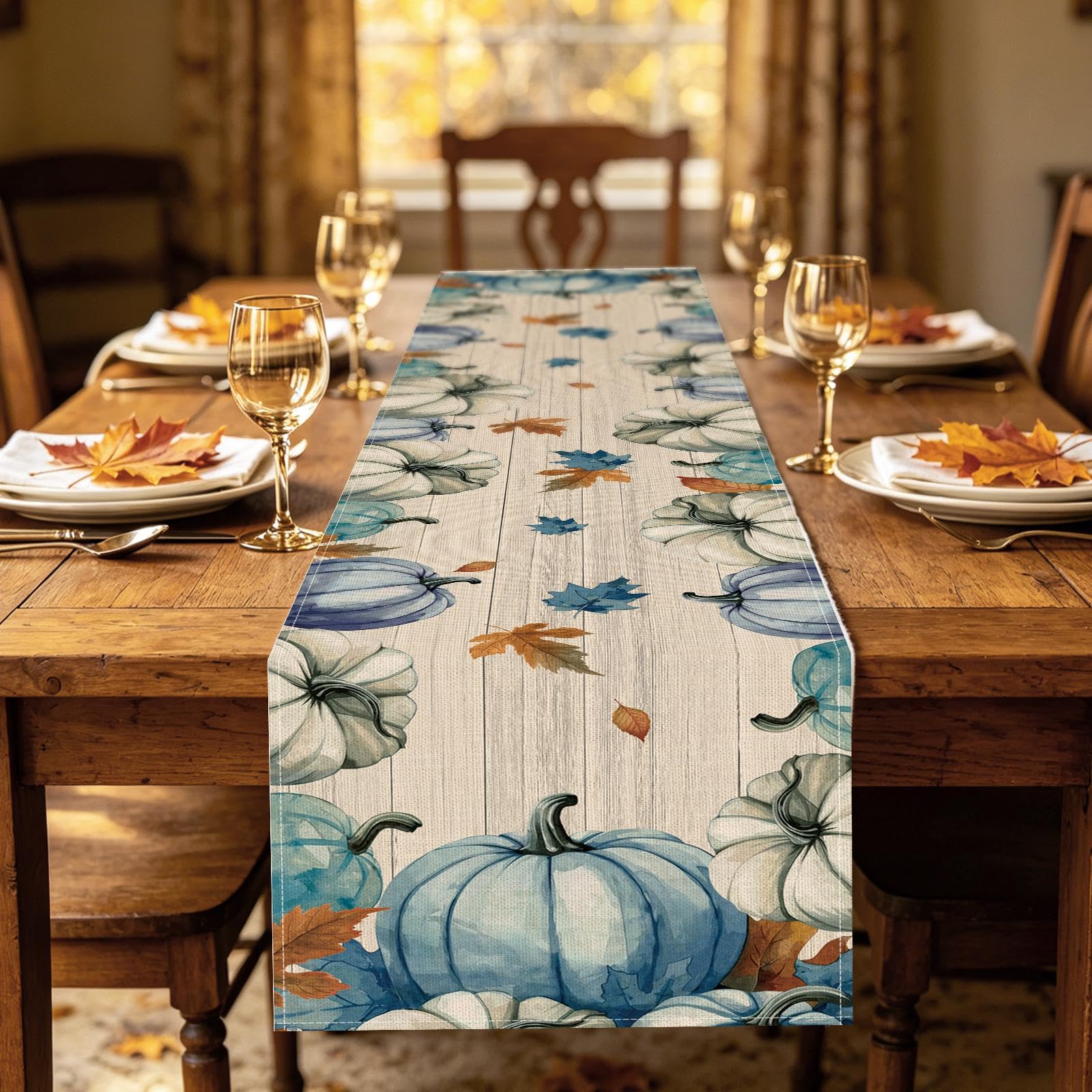 Croar fall themed dining table runner pumpkin pattern