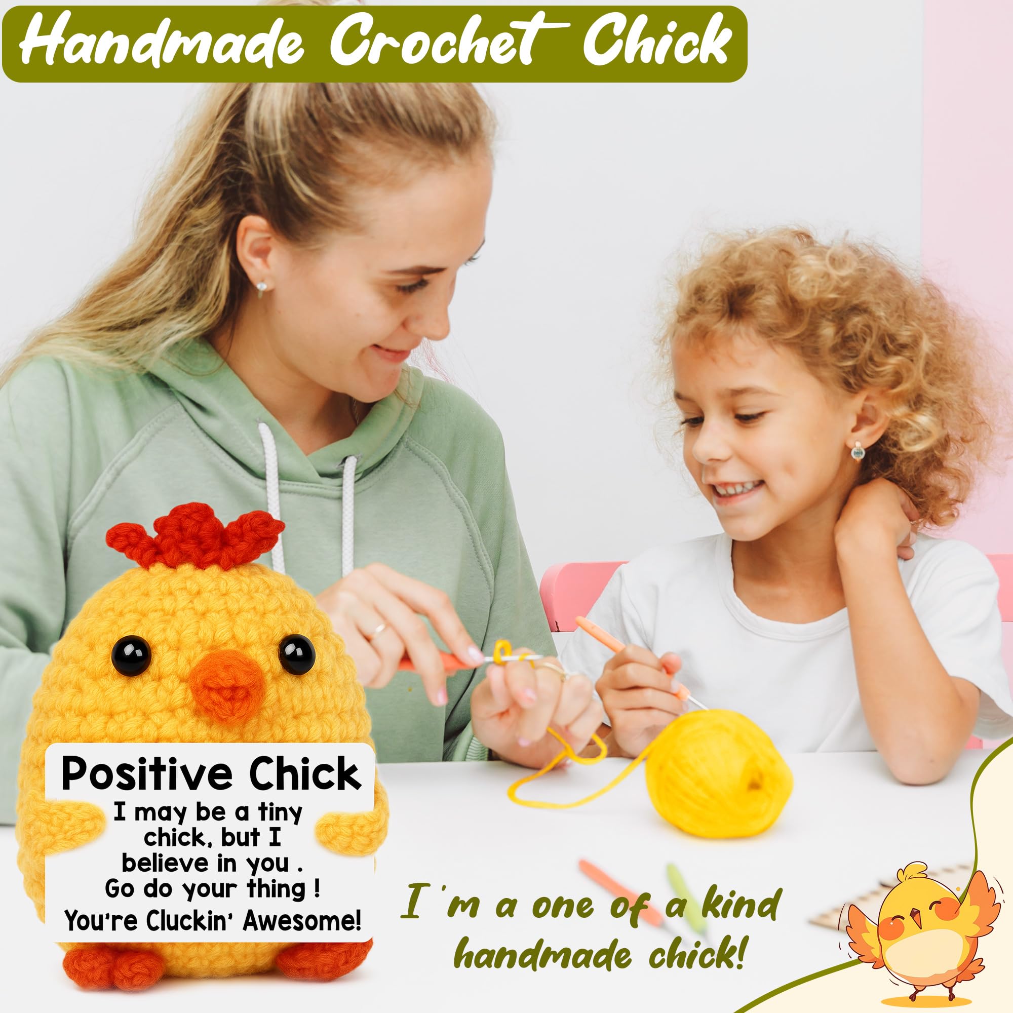 Positive crochet chick keepsake for teens