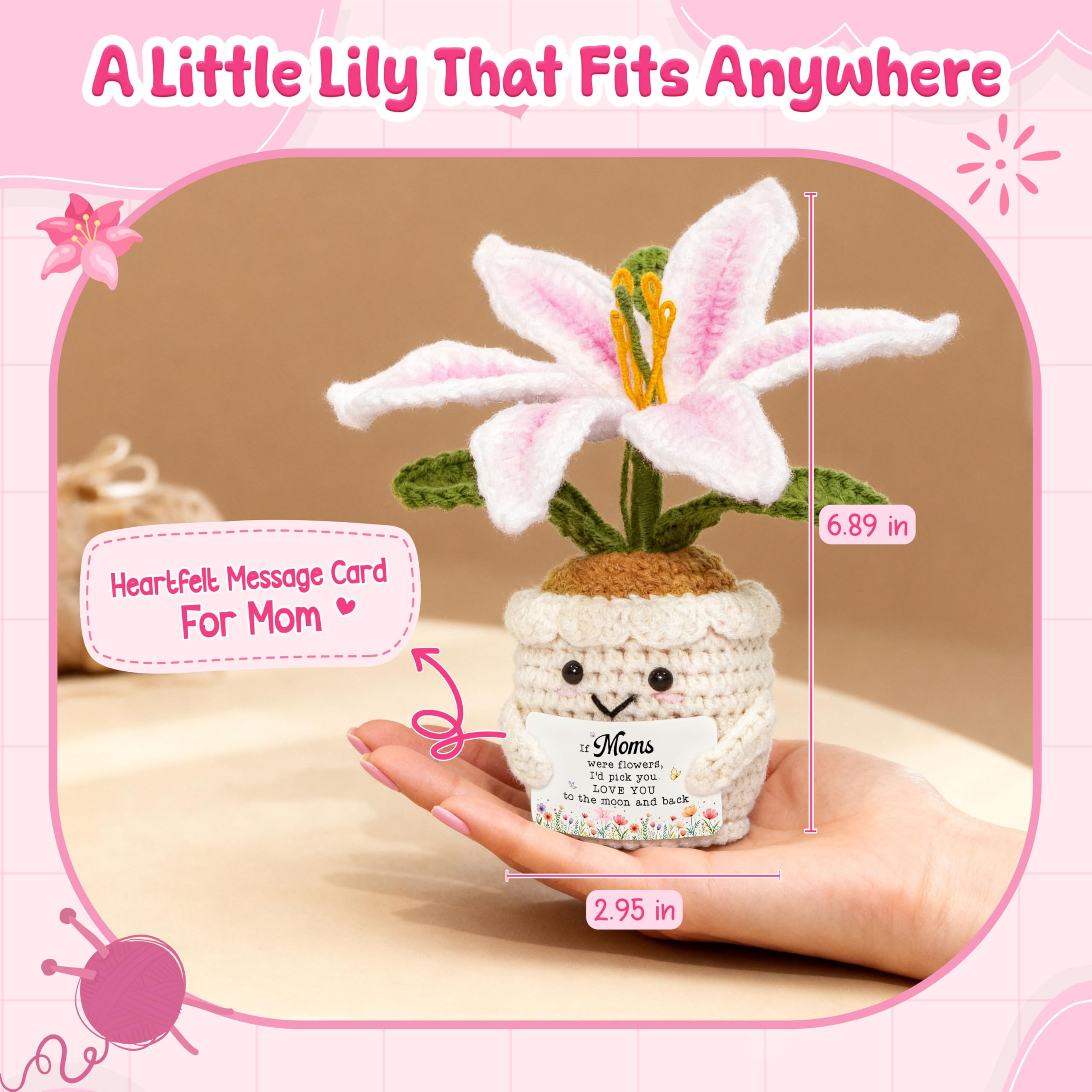 Handmade lily crochet mom gift detailing