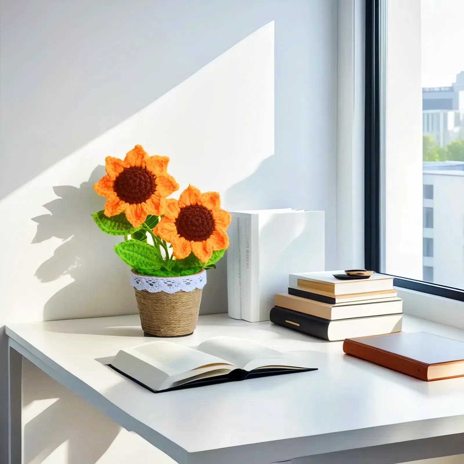 Crochet sunflowers for car dashboard decoration