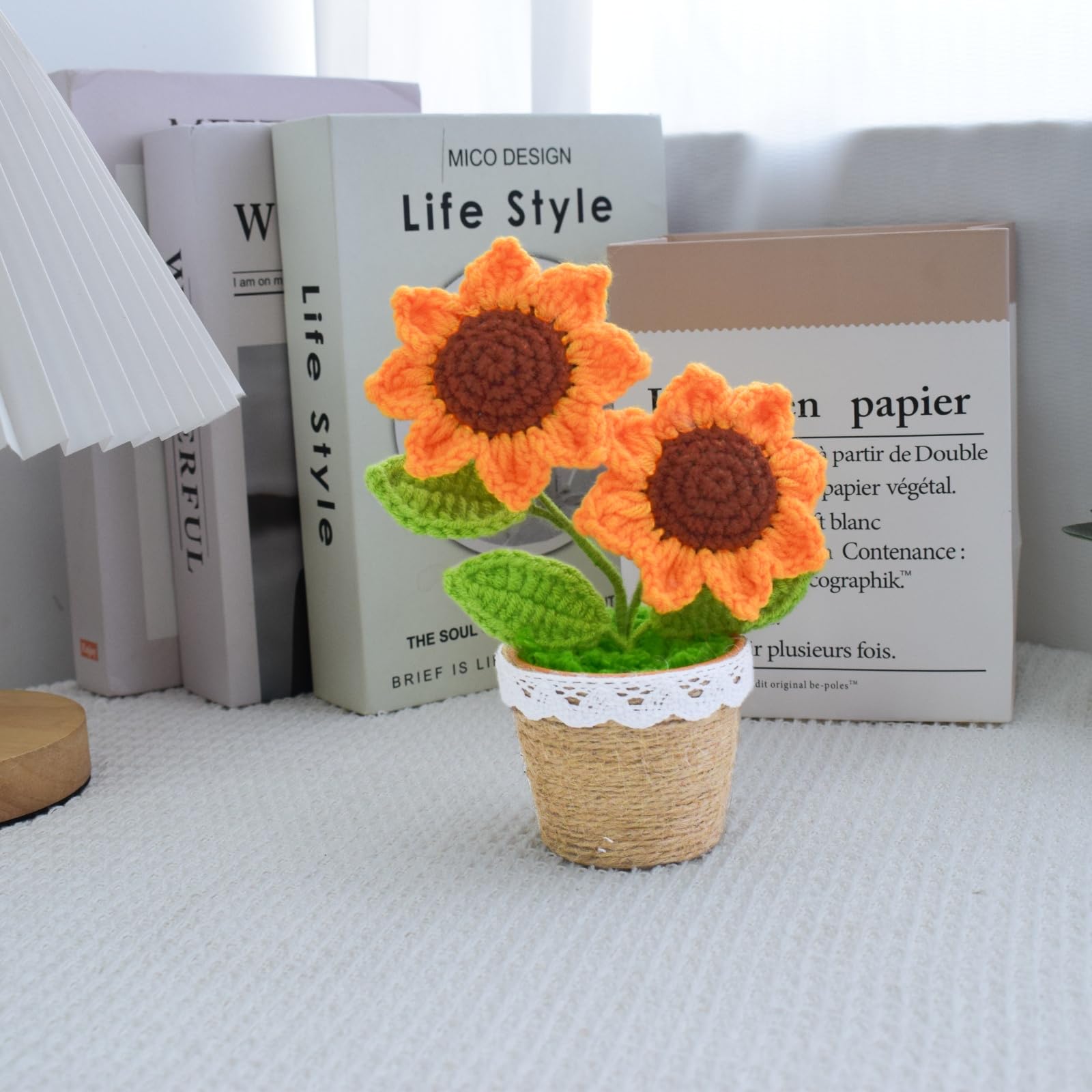 Everlasting crochet sunflowers with iron wire stems