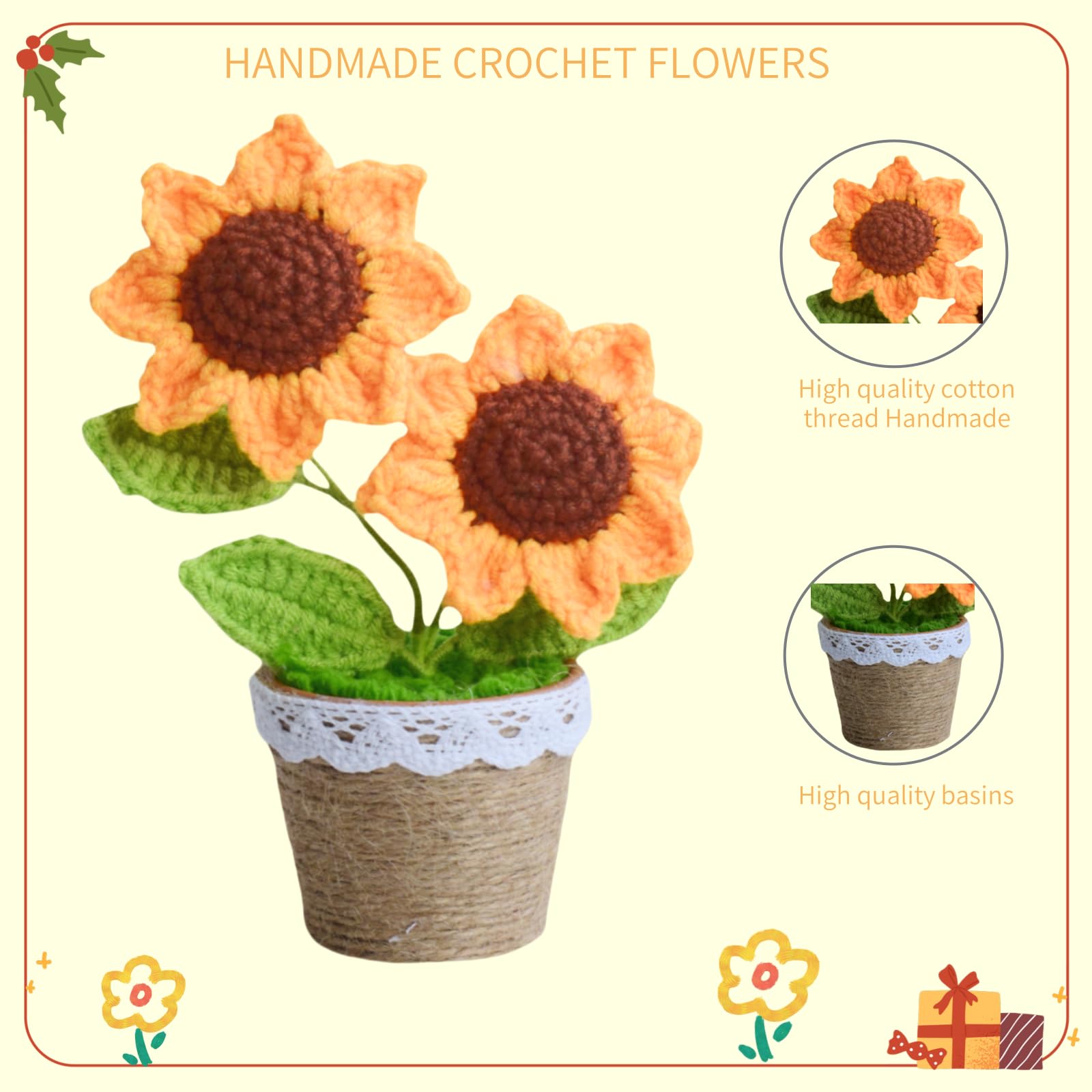 Crochet sunflowers potted plant for desk and home decor
