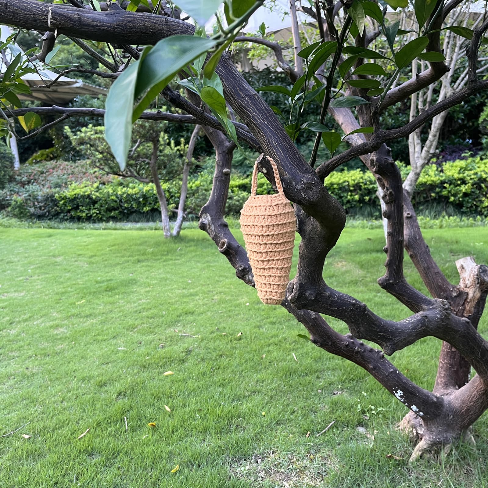 Crochet yellow hornet nest decoys with hooks