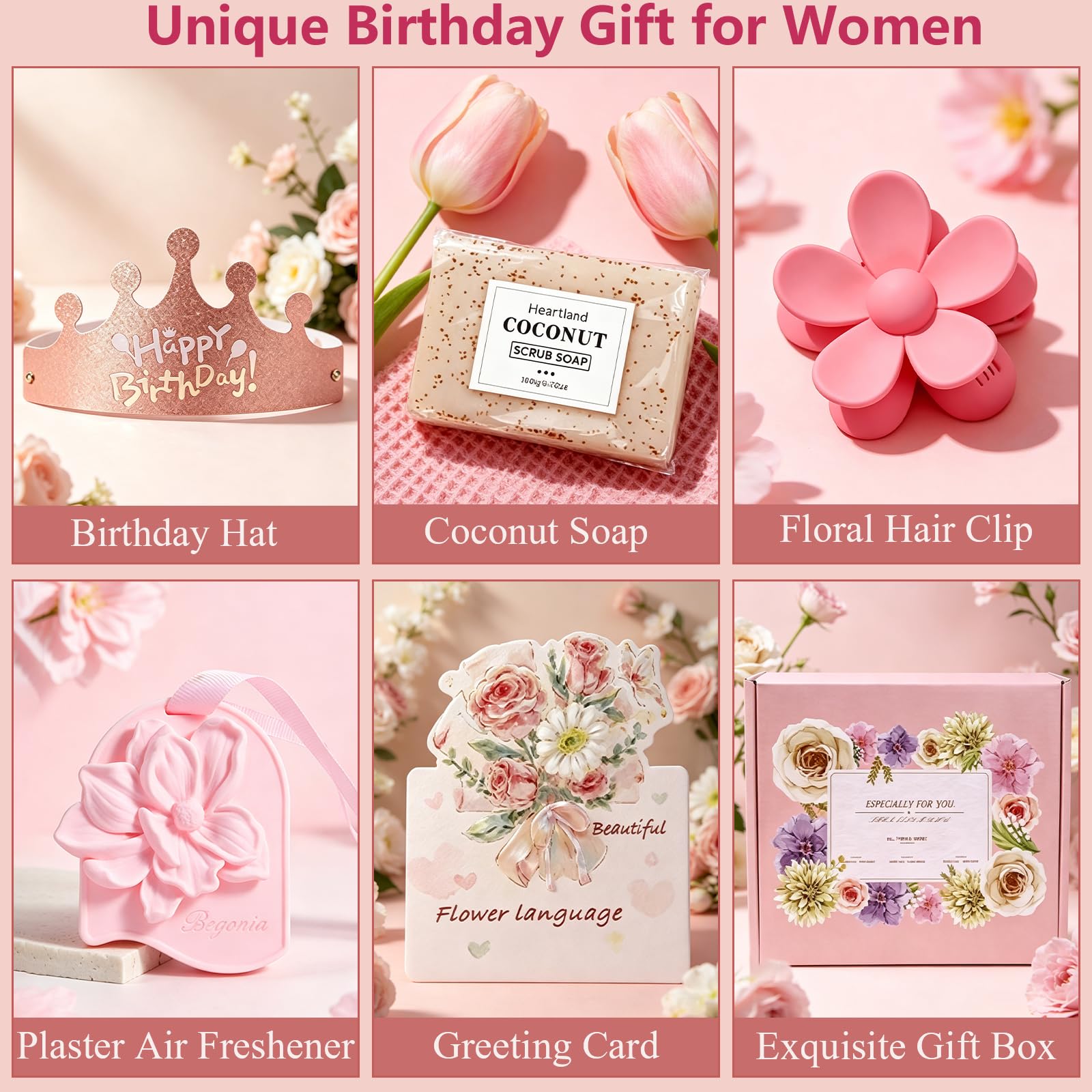 Floral hair clip and birthday hat accents in set