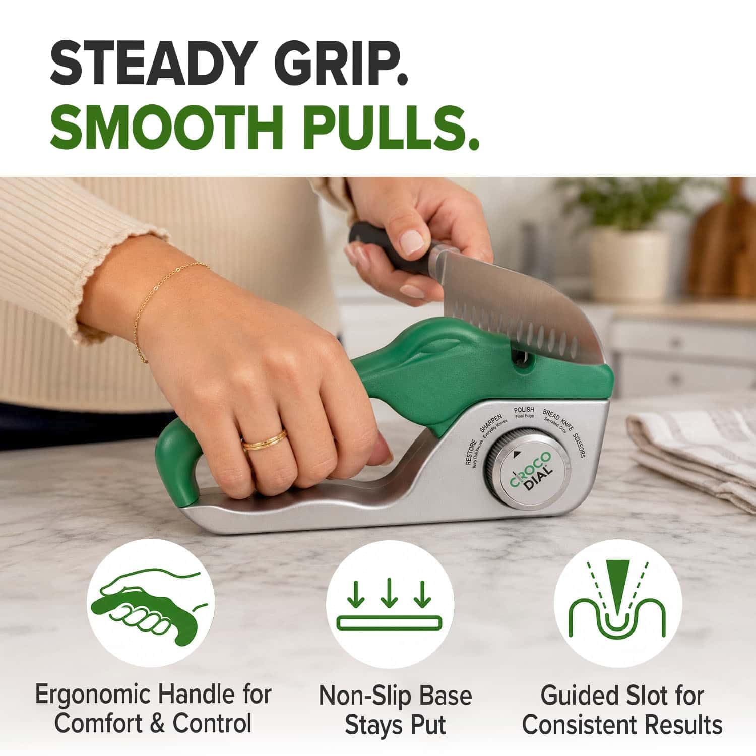 Croco Dial Knife Sharpener with premium storage pouch included