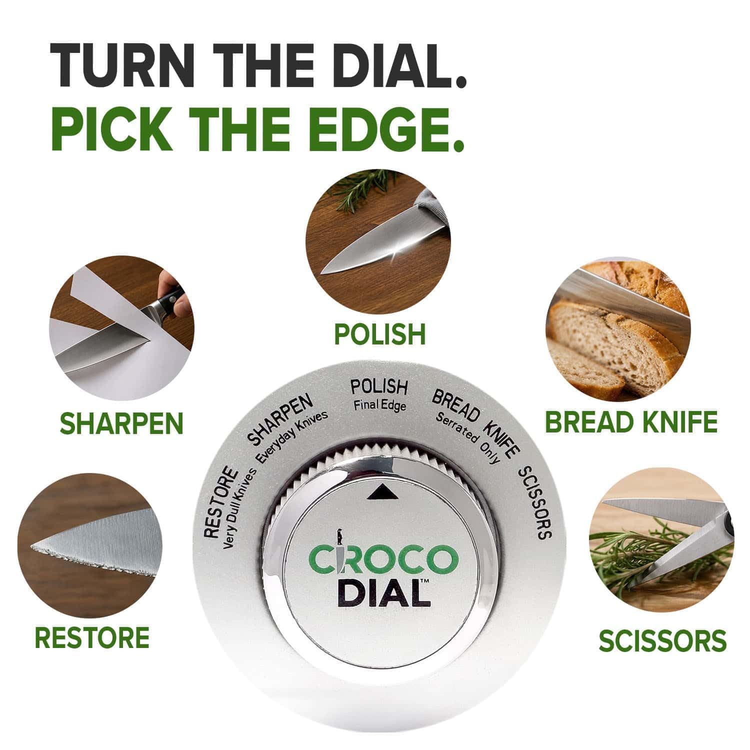 Croco Dial Knife Sharpener non-slip grip pads in use