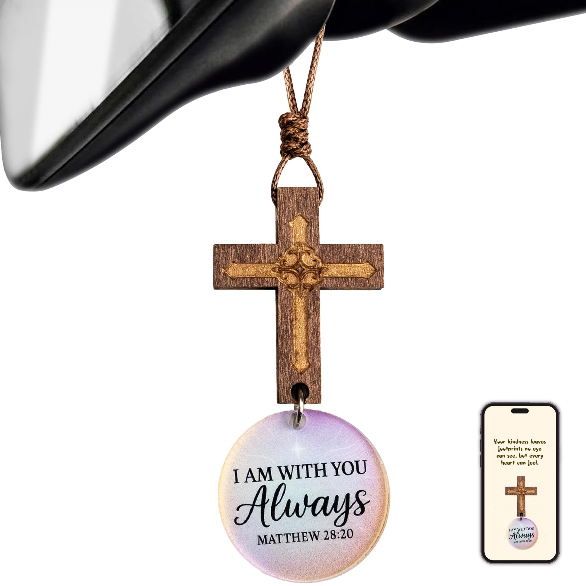 Cross for Car Mirror Hanging wooden nativity cross ornament