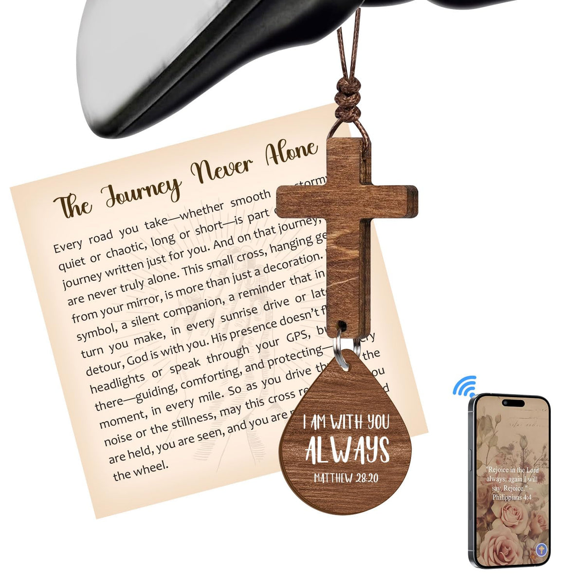 Cross for Car Mirror Hanging wooden pendant in dark finish