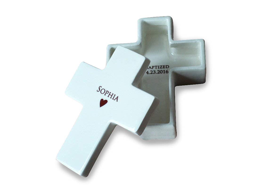 Cross Keepsake Box front view in earthenware