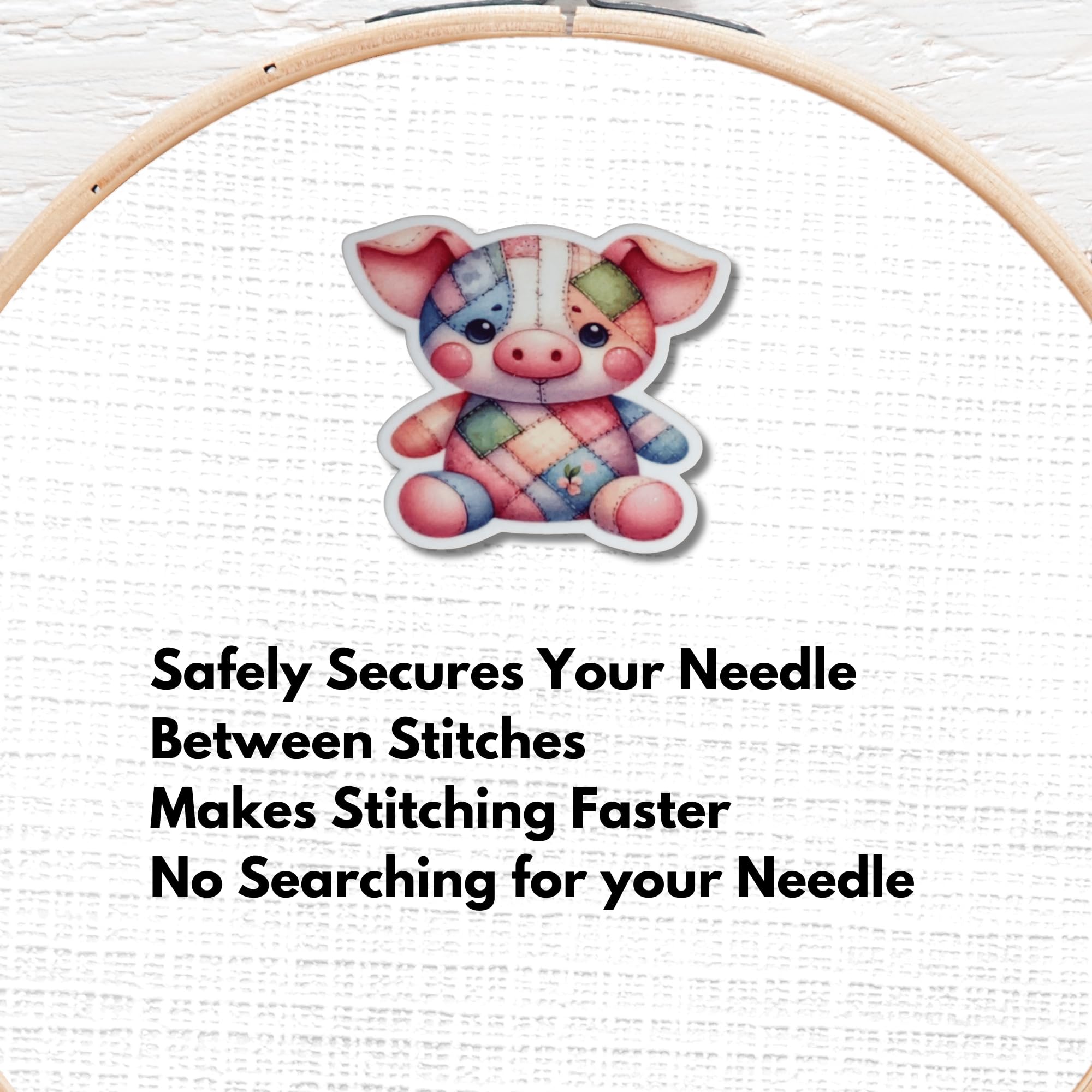 Pig with rosy cheeks and floppy ears needle minder
