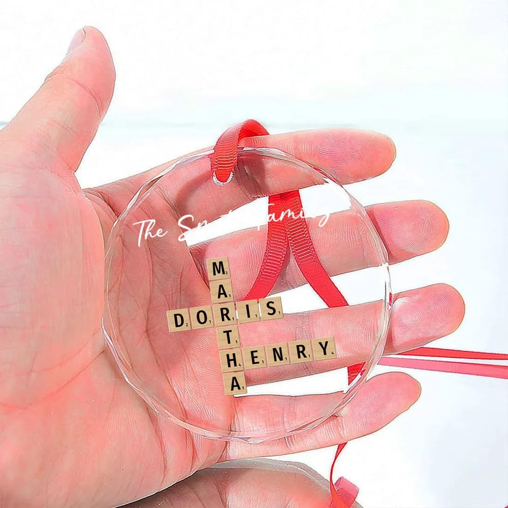 One sided family crossword art Christmas ornament