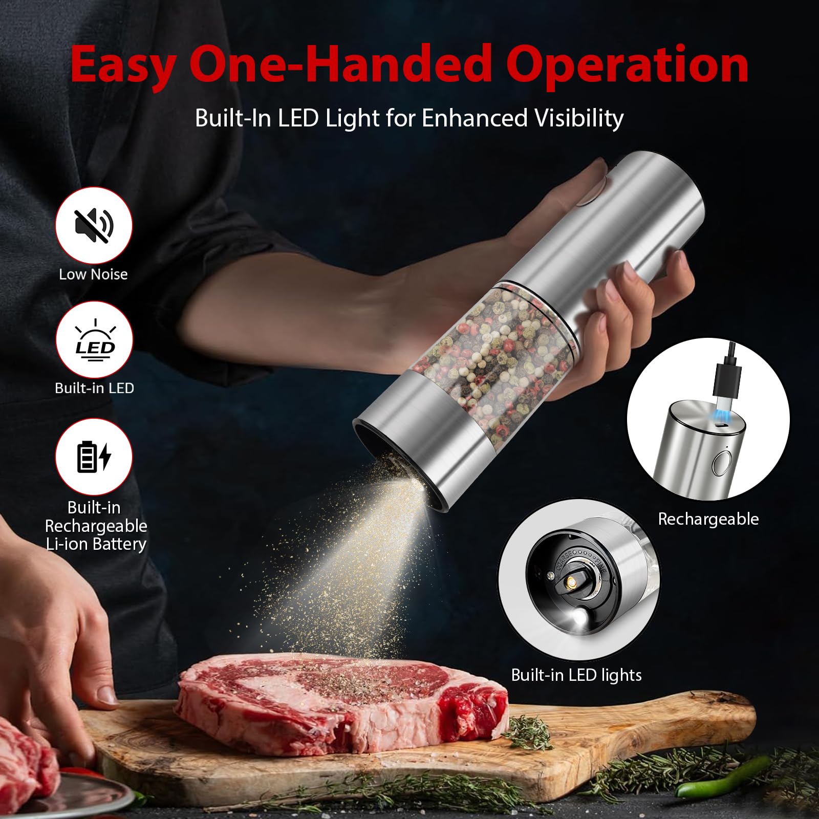 CRUCIBLY LED light salt pepper grinder