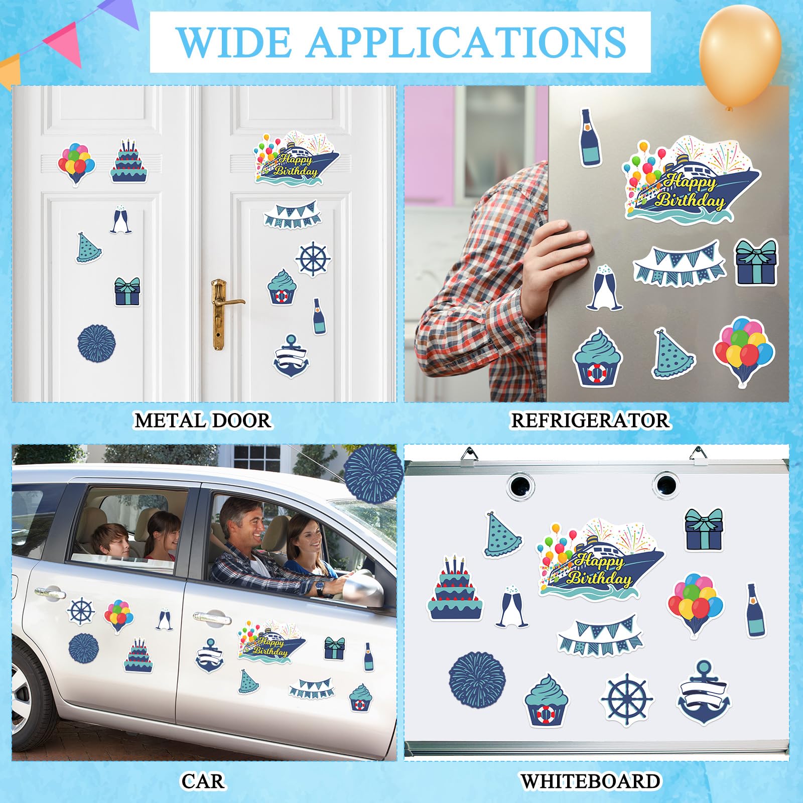 Blue ocean birthday themed magnets for cruise decor