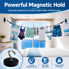 Cruise ship approved clothesline magnets attached to metal surface