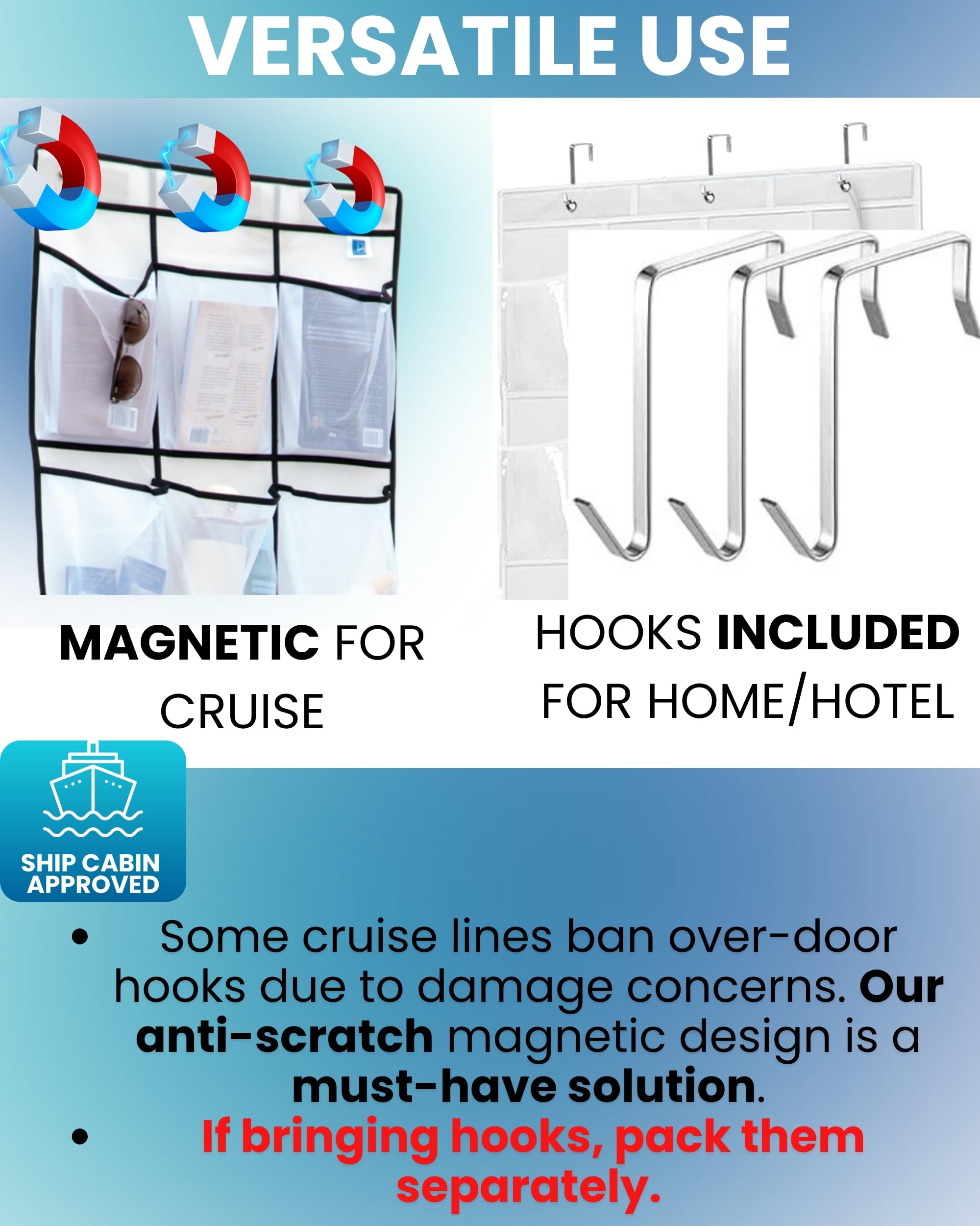 Over-the-door hook extras for home or hotel
