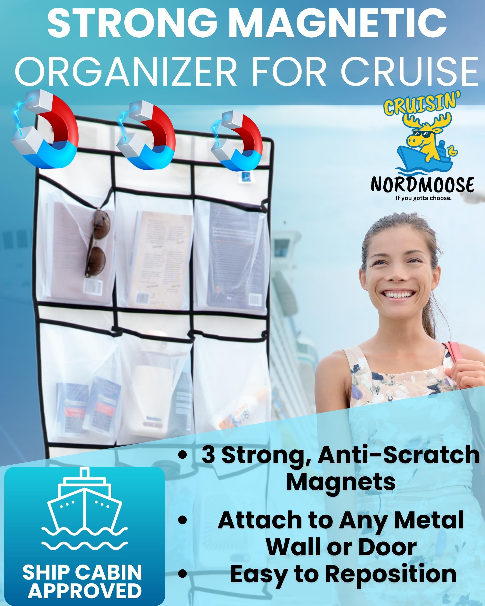 15-pocket mesh organizer for cruise ship cabin