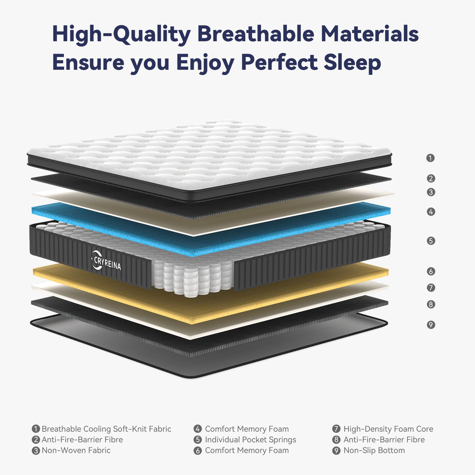 Hybrid CRYREINA mattress with pocket springs