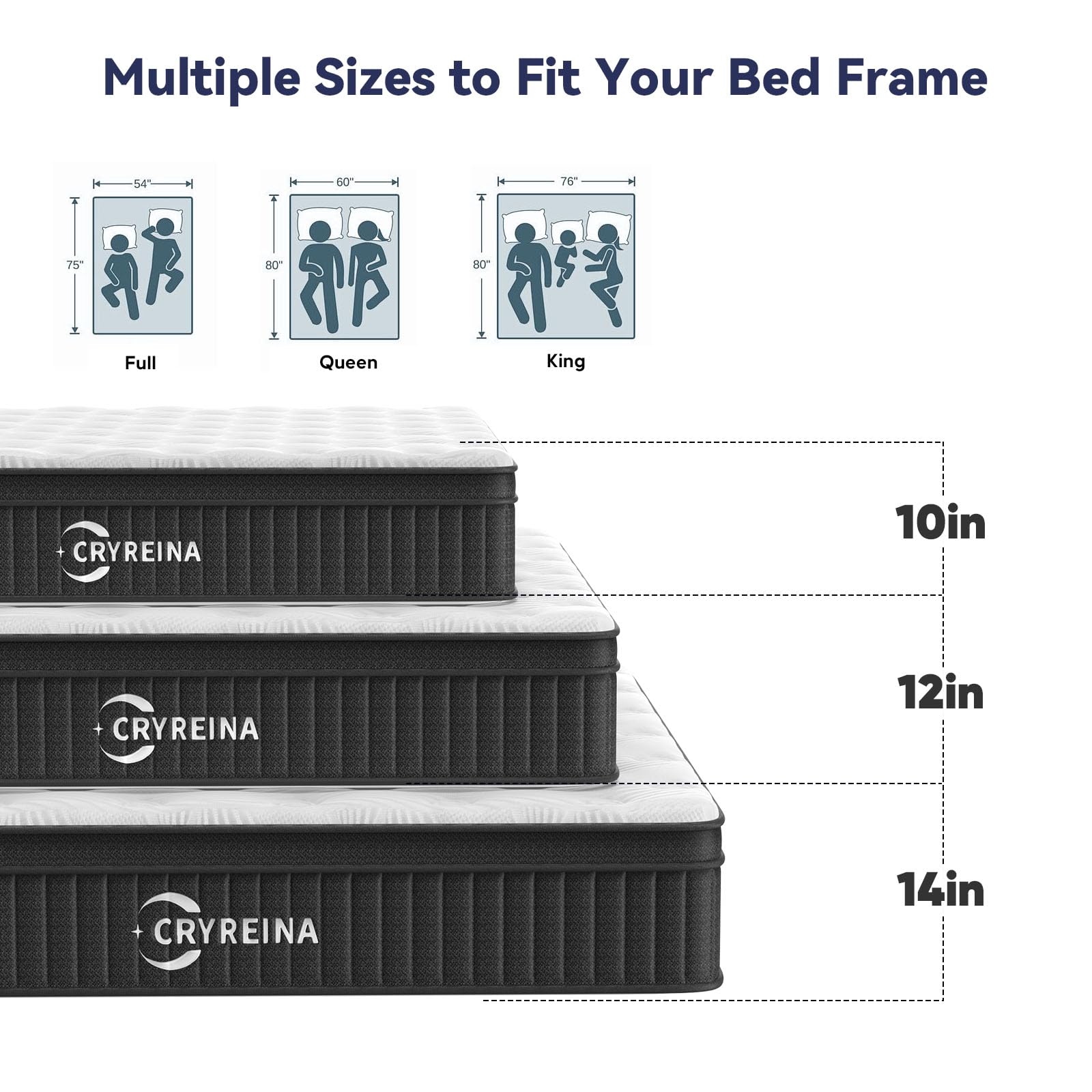 CRYREINA medium firm queen mattress for pressure relief